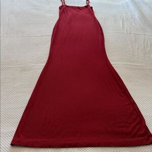 SKIMS Soft Lounge Long Slip Dress Ribbed Maxi, Burgandy Red, Large